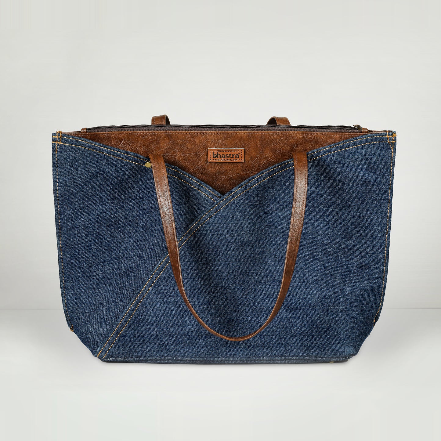 Deep Denim Tulip Tote Bag(With Vanity Pouch and Glass case)