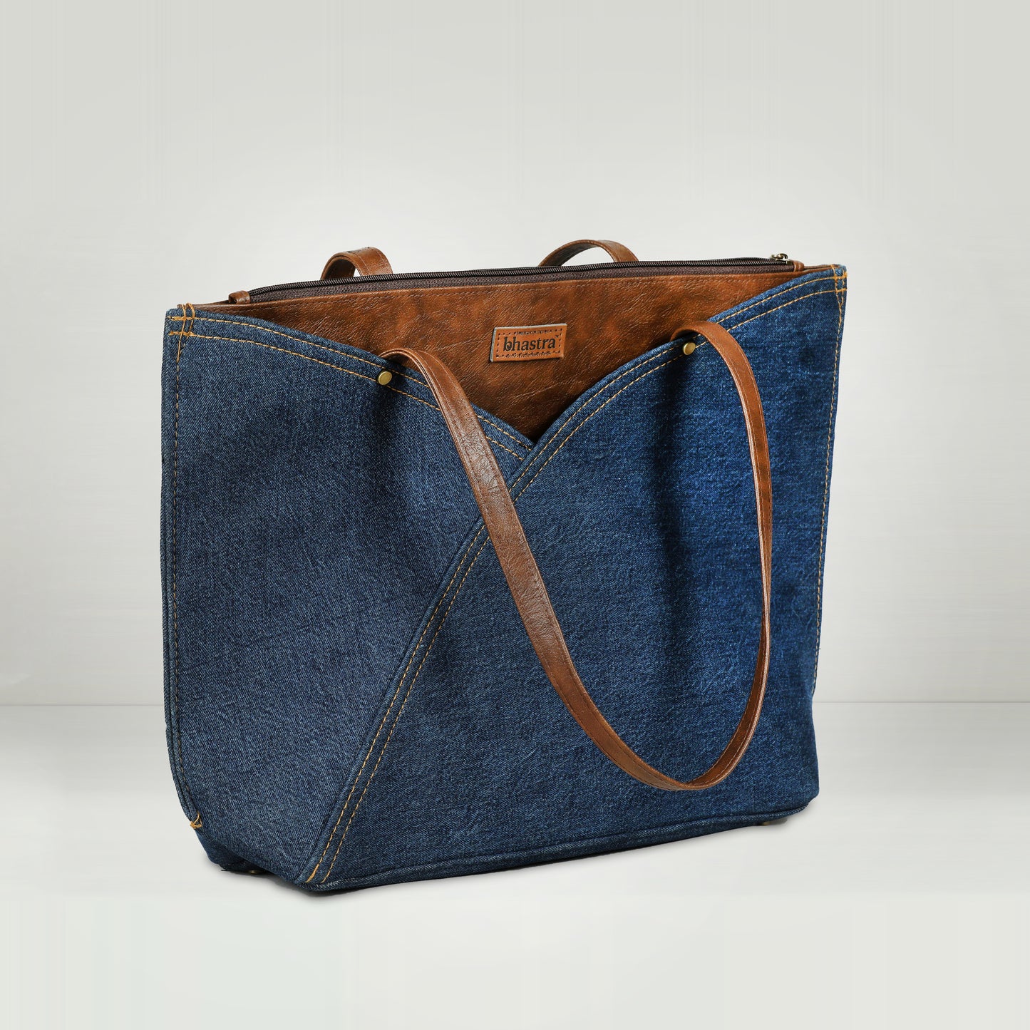 Deep Denim Tulip Tote Bag(With Vanity Pouch)
