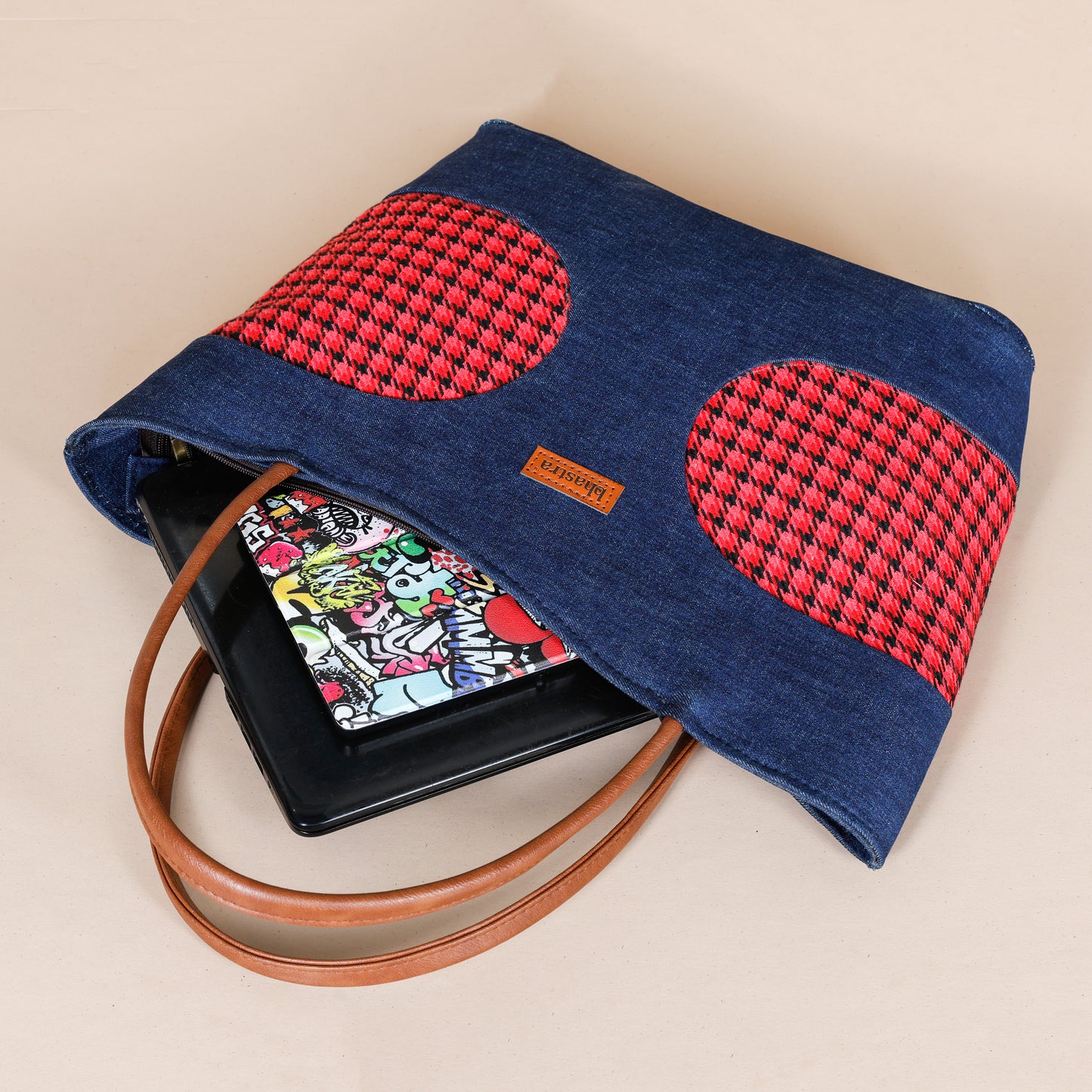 Denim Fushion Tote- Red
