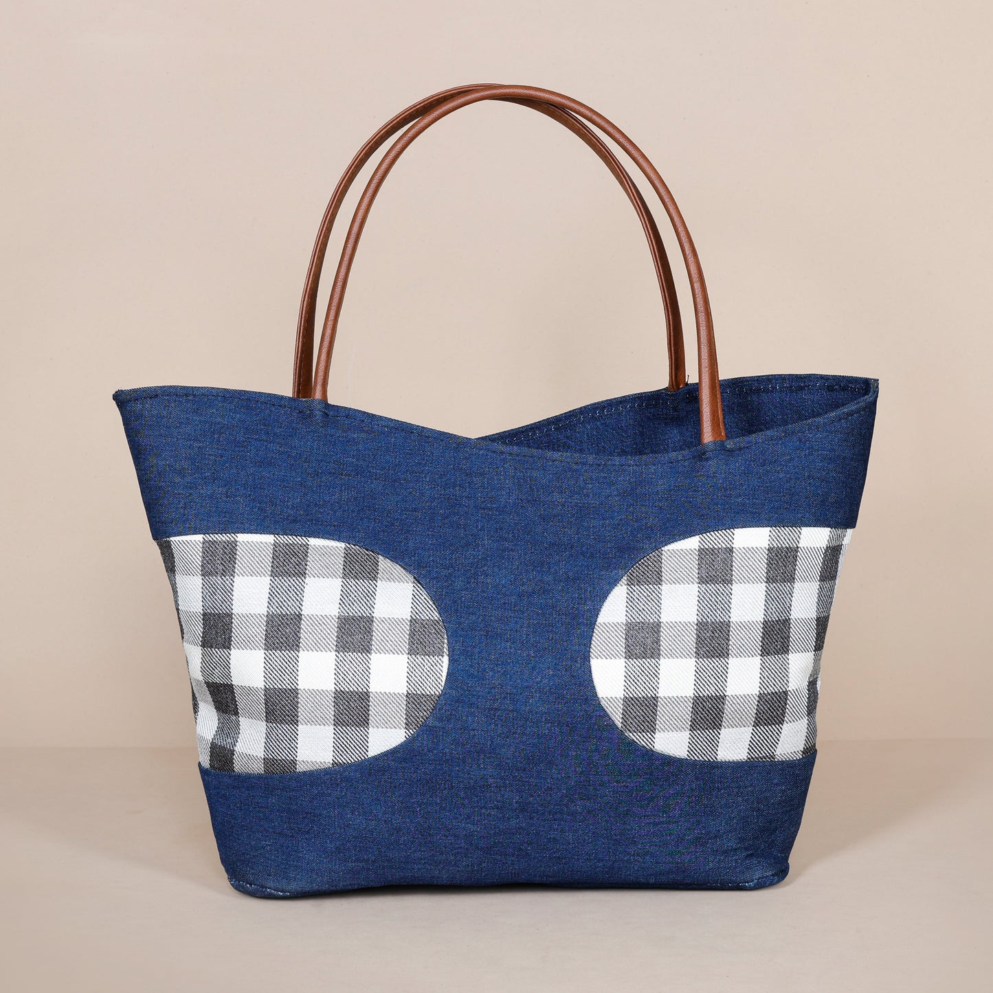 Denim Fusion Tote- Checks