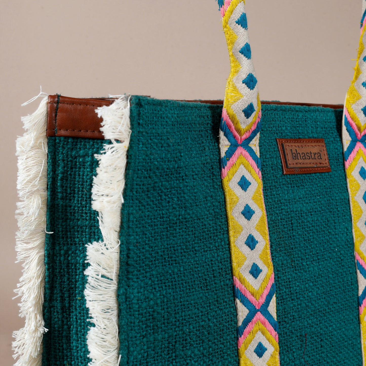 Teal Lenora Fringe Tote Bag with laptop compartment