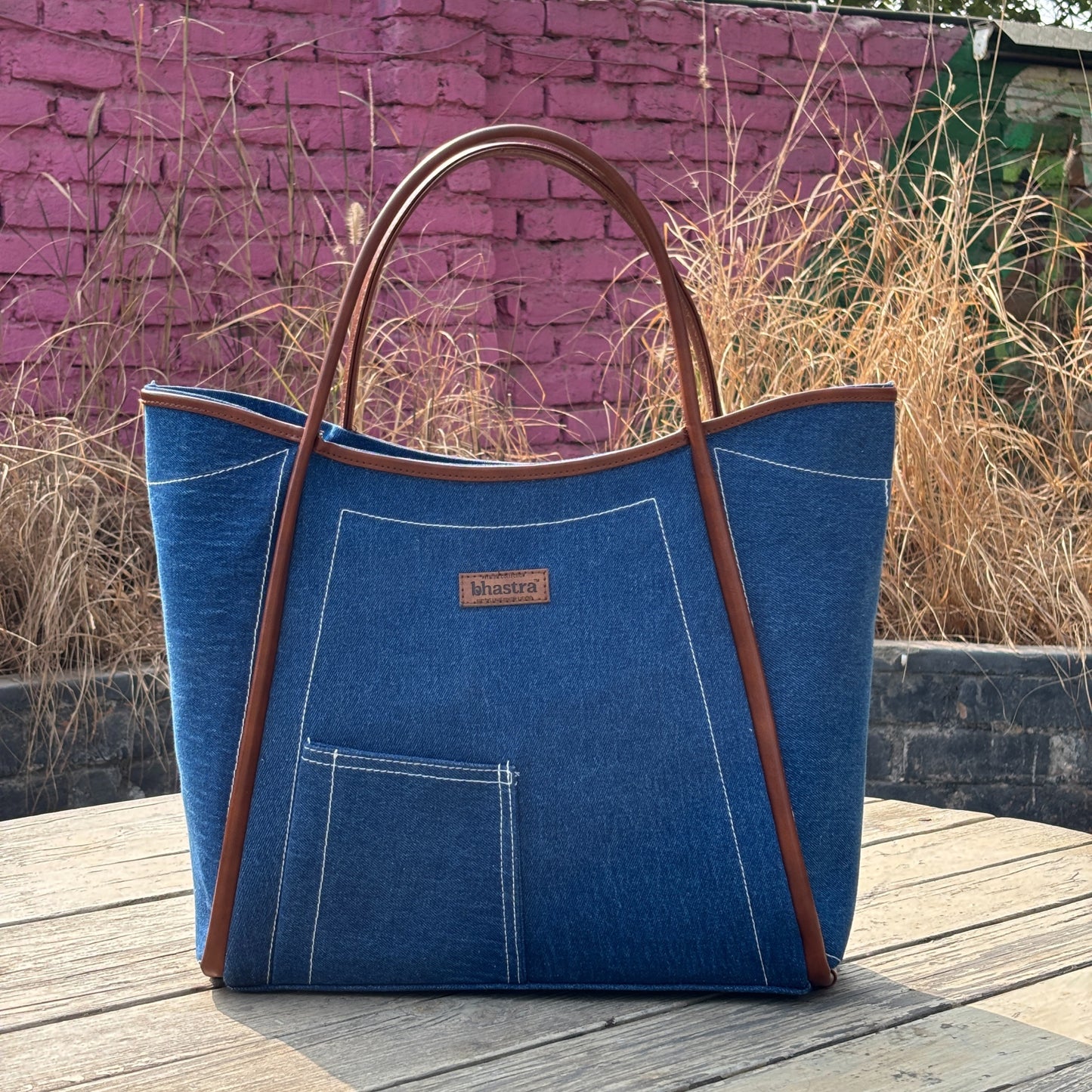 Deep Denim Tube Tote Bag(With Vanity Pouch)