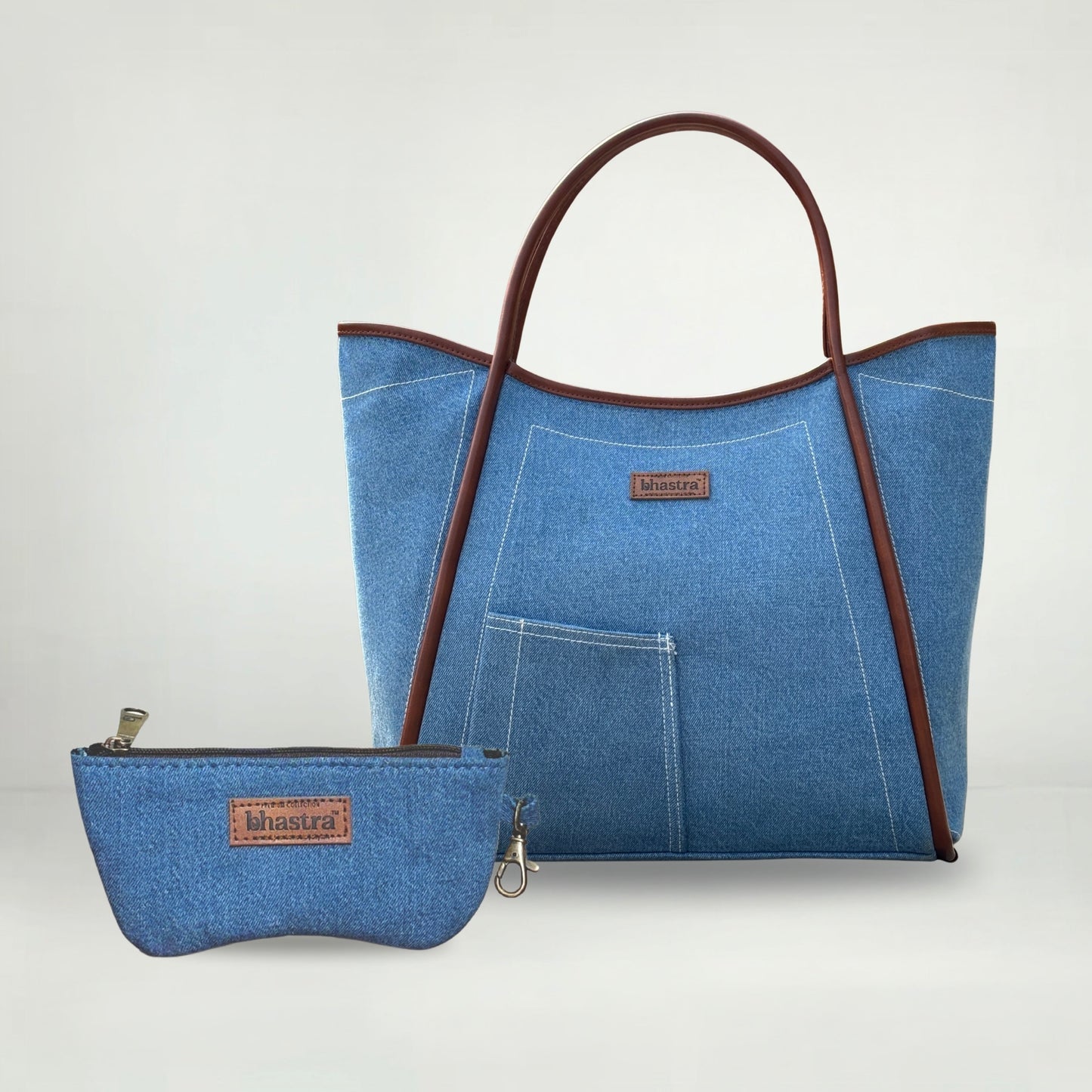 Classic Denim Tube Tote Bag(With Glass case)