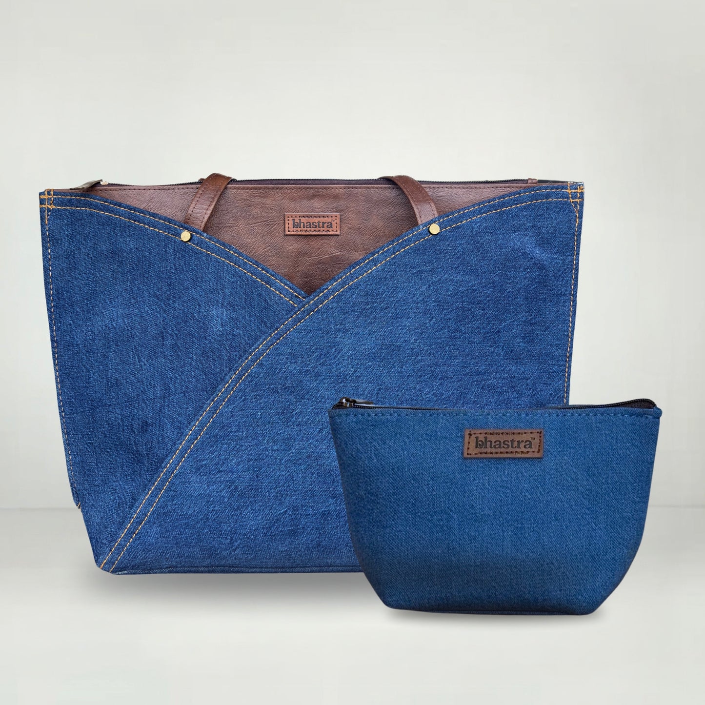 Deep Denim Tulip Tote Bag(With Vanity Pouch)