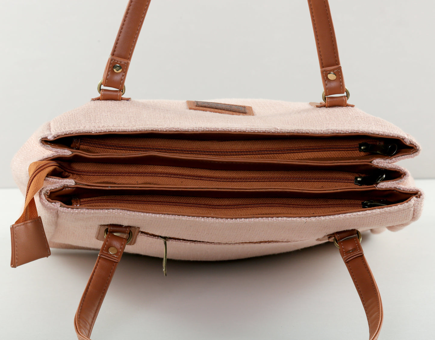 Rose Gold Three Pocket Tote Combo(Includes tote,Vanity Pouch and glass case)