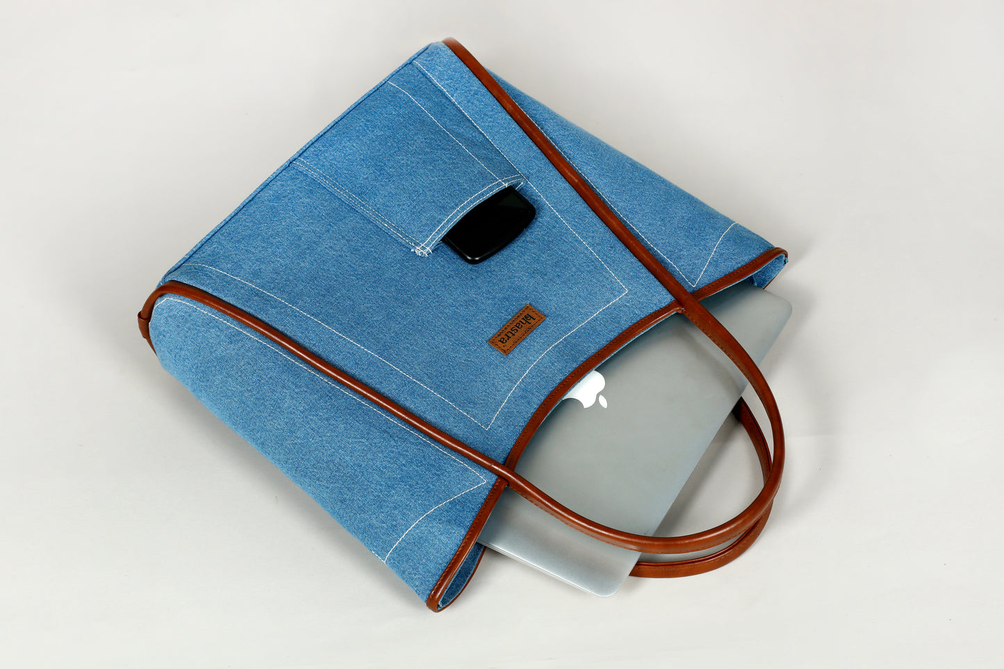 Classic Denim Tube Tote Bag(With Glass case)