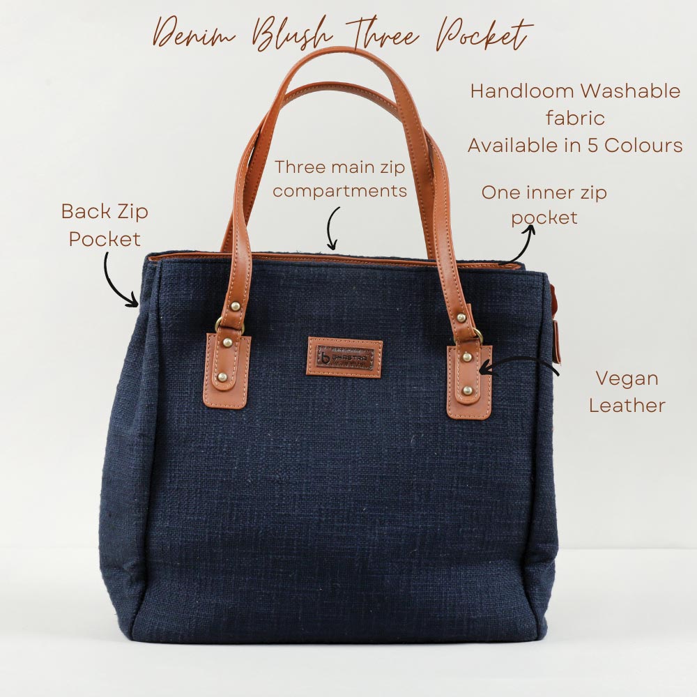 Denim blush three pocket tote bag