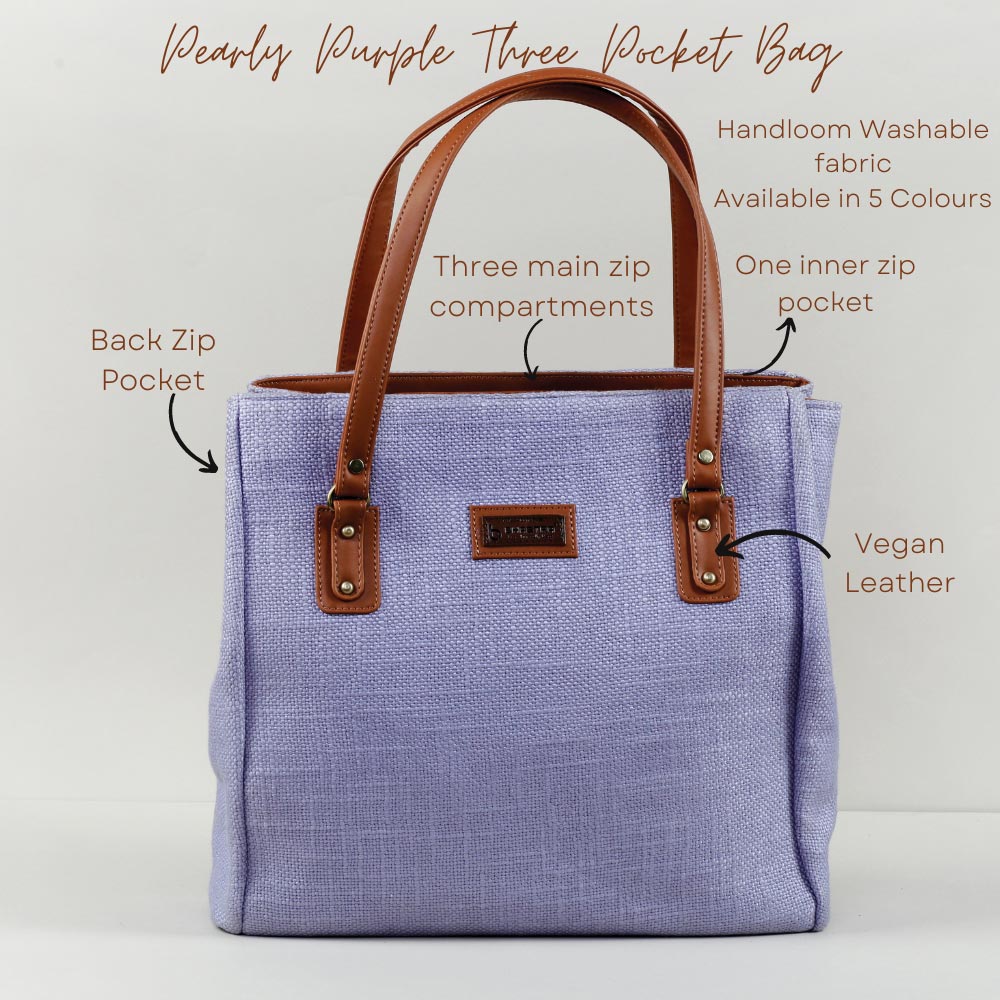 Pearly Purple three pocket tote bag