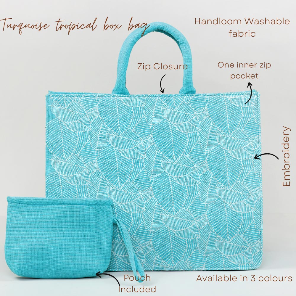 Turquoise Tropical Large Box Bag