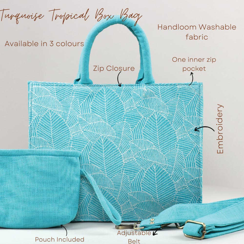 Turquoise Tropical Medium Box Bag
