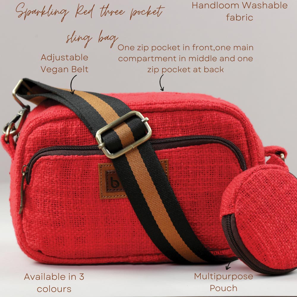 Sparkling Red Three Pocket Sling Bag
