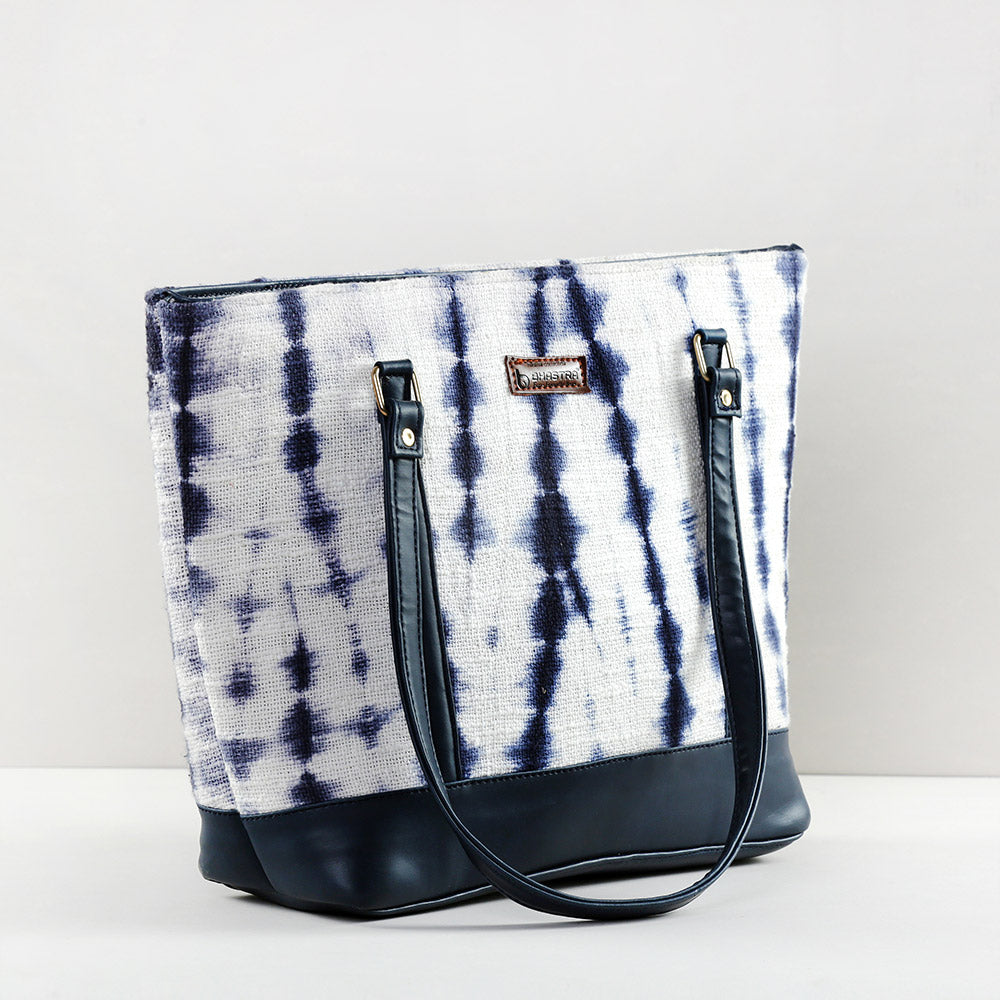 White and indigo shibori tote bag