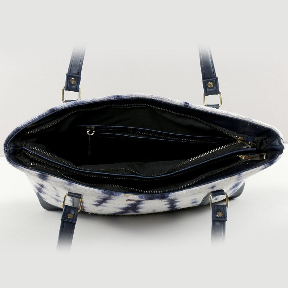 White and indigo shibori tote bag