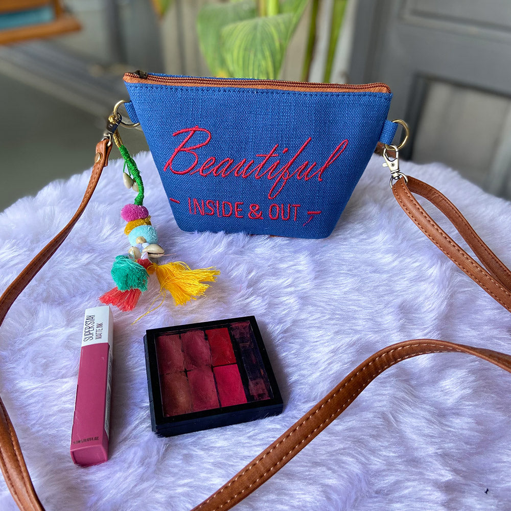 Beautiful Inside Outside-Royal Blue Vanity Pouch – Bhastra Bags