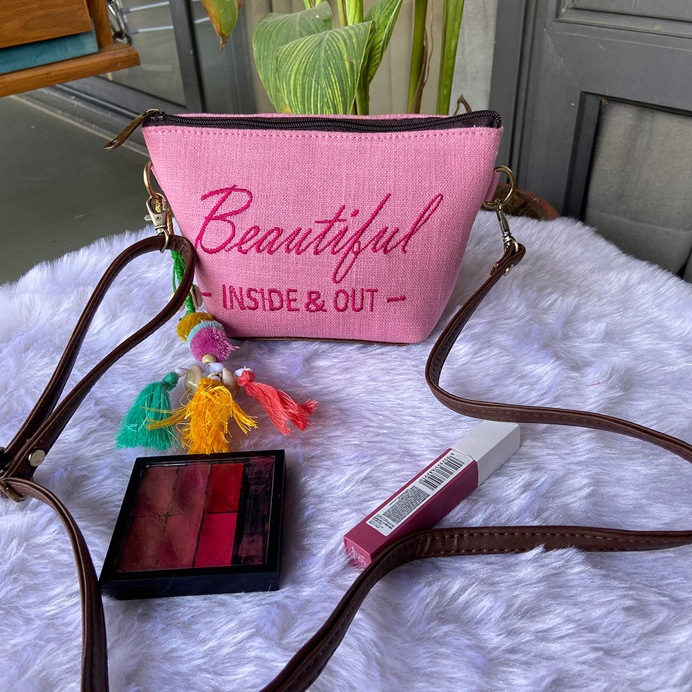Beautiful Inside Outside-Pink Vanity Pouch – Bhastra Bags