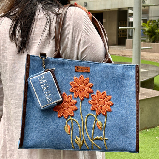 Sunflower- Orange Tote bag with Name Customisation