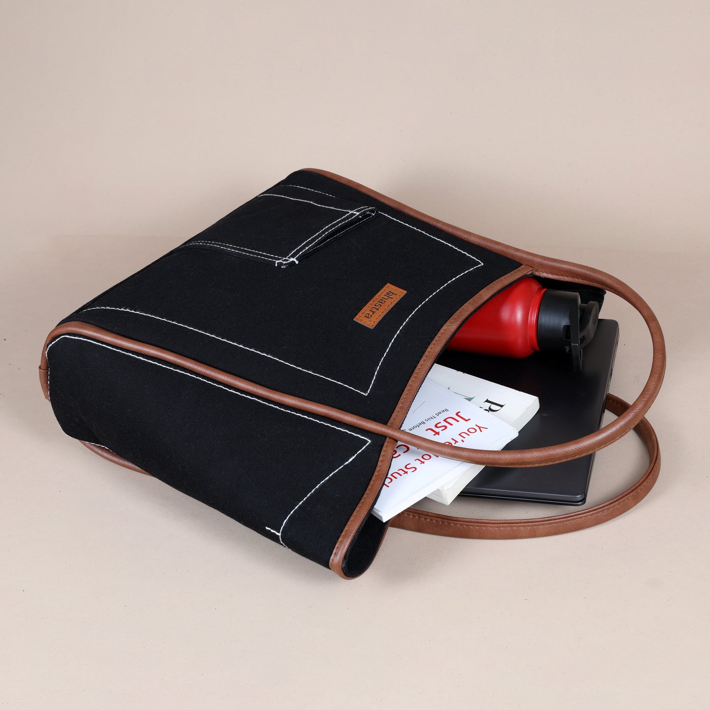 Black Denim Tube -Denim Trail Tote bag