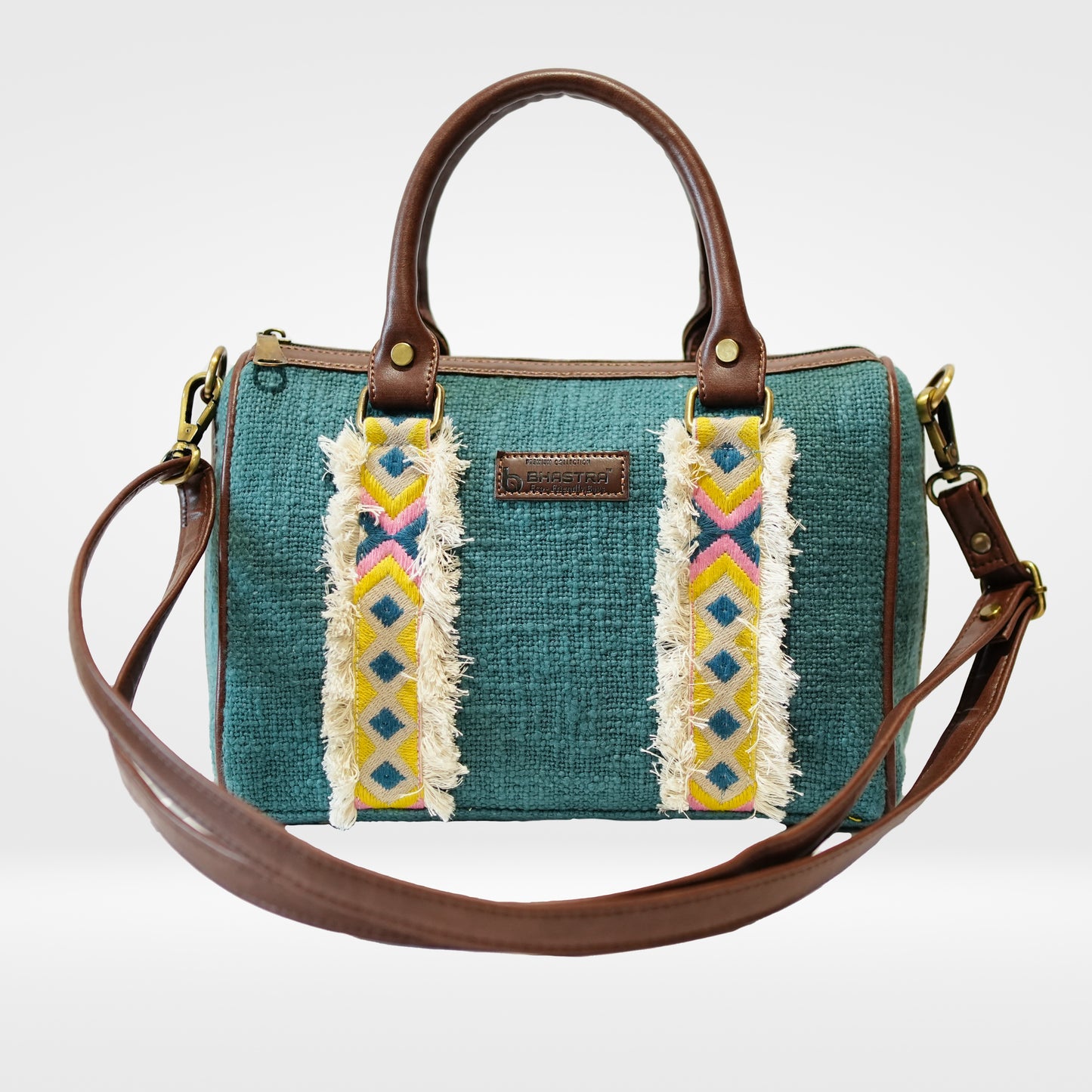 Teal Blue Fringe Duffle Sling Bag