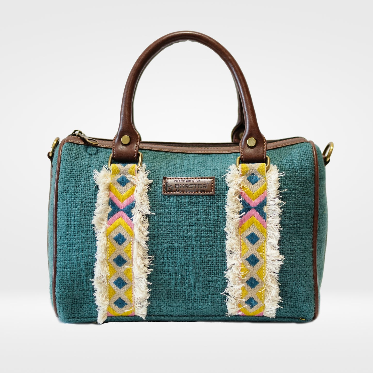 Teal Blue Fringe Duffle Sling Bag