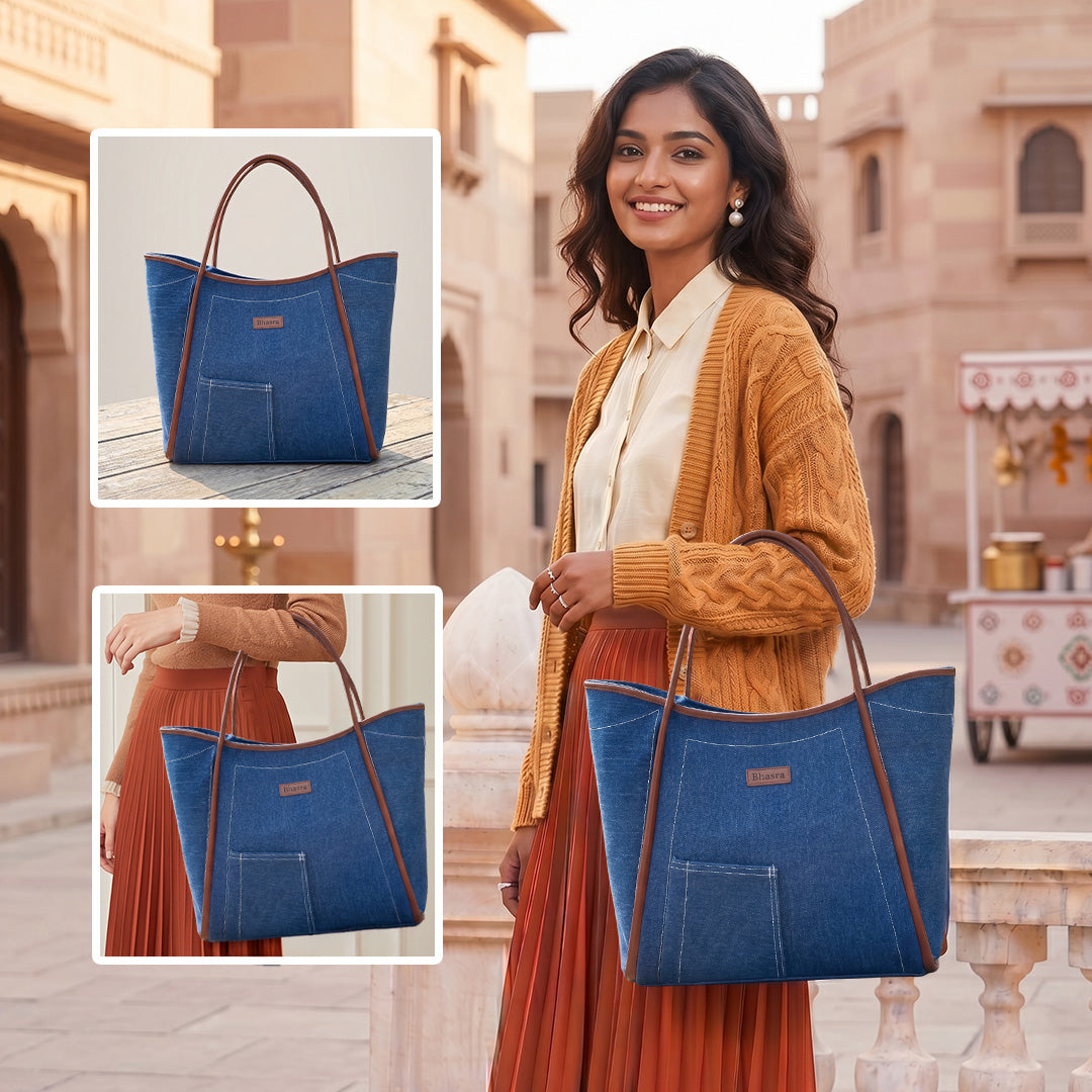 Deep Denim Tube -Denim Trail Tote bag
