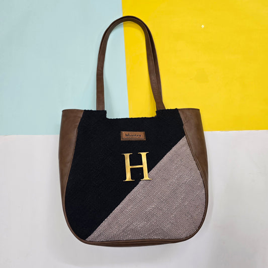 Black Geometry Mania Tote with Initial Customization