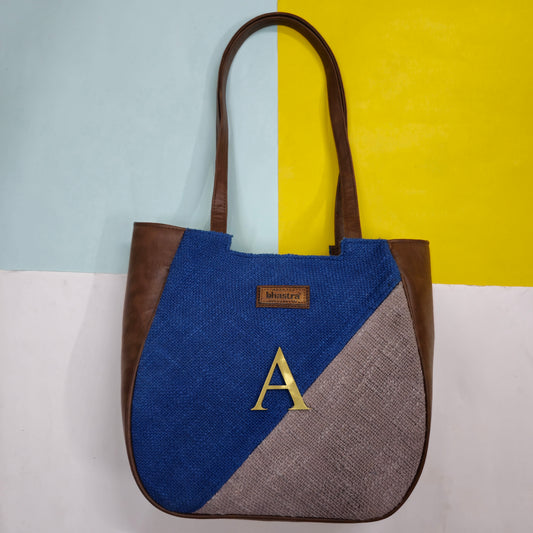 Indigo Geometry Mania Tote with Initial Customization