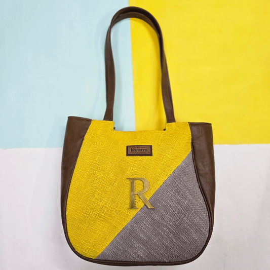 Yellow Geometry Mania Tote with Initial Customization