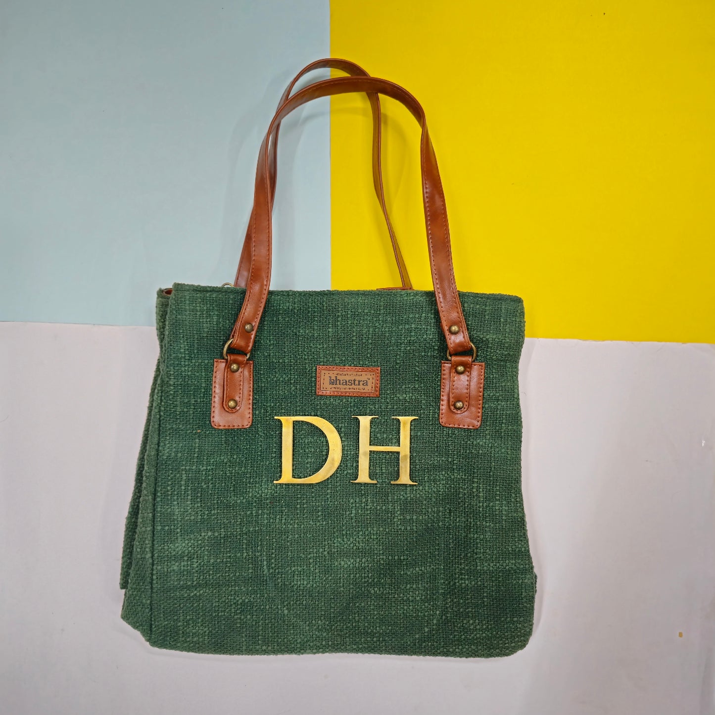 Forest Green three pocket tote bag with Initial Customization