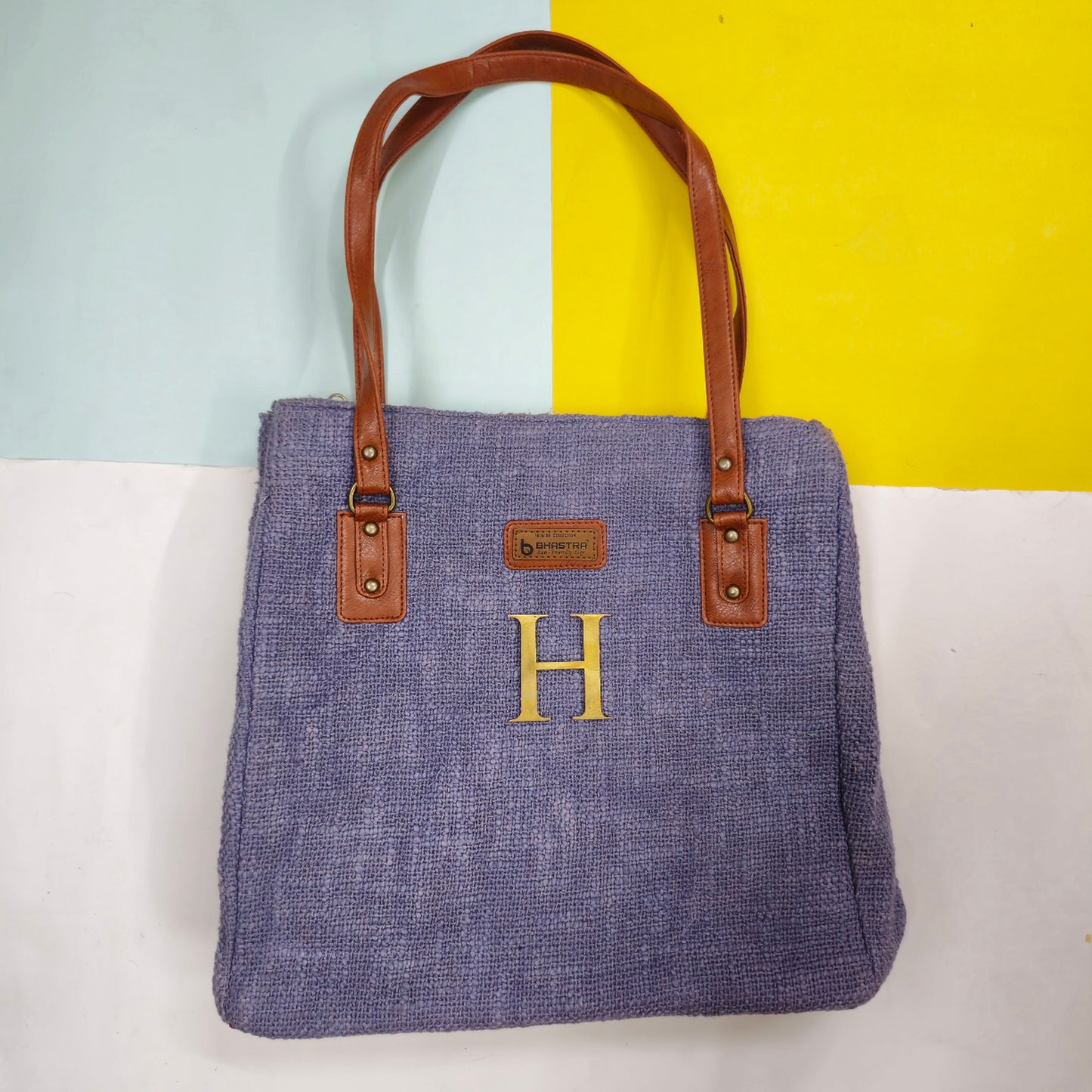 Pearly Purple three pocket tote bag with Initial Customization