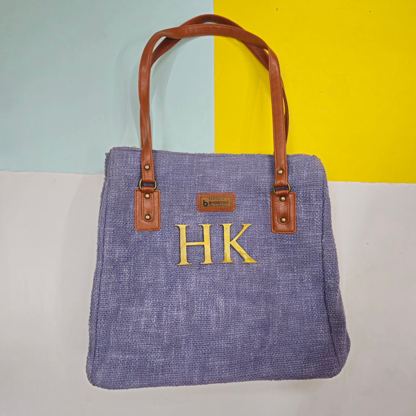 Pearly Purple three pocket tote bag with Initial Customization