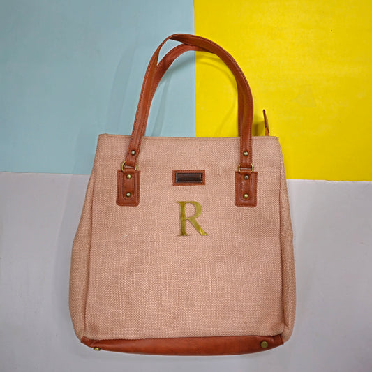 Rose gold three pocket tote bag with Initial Customization