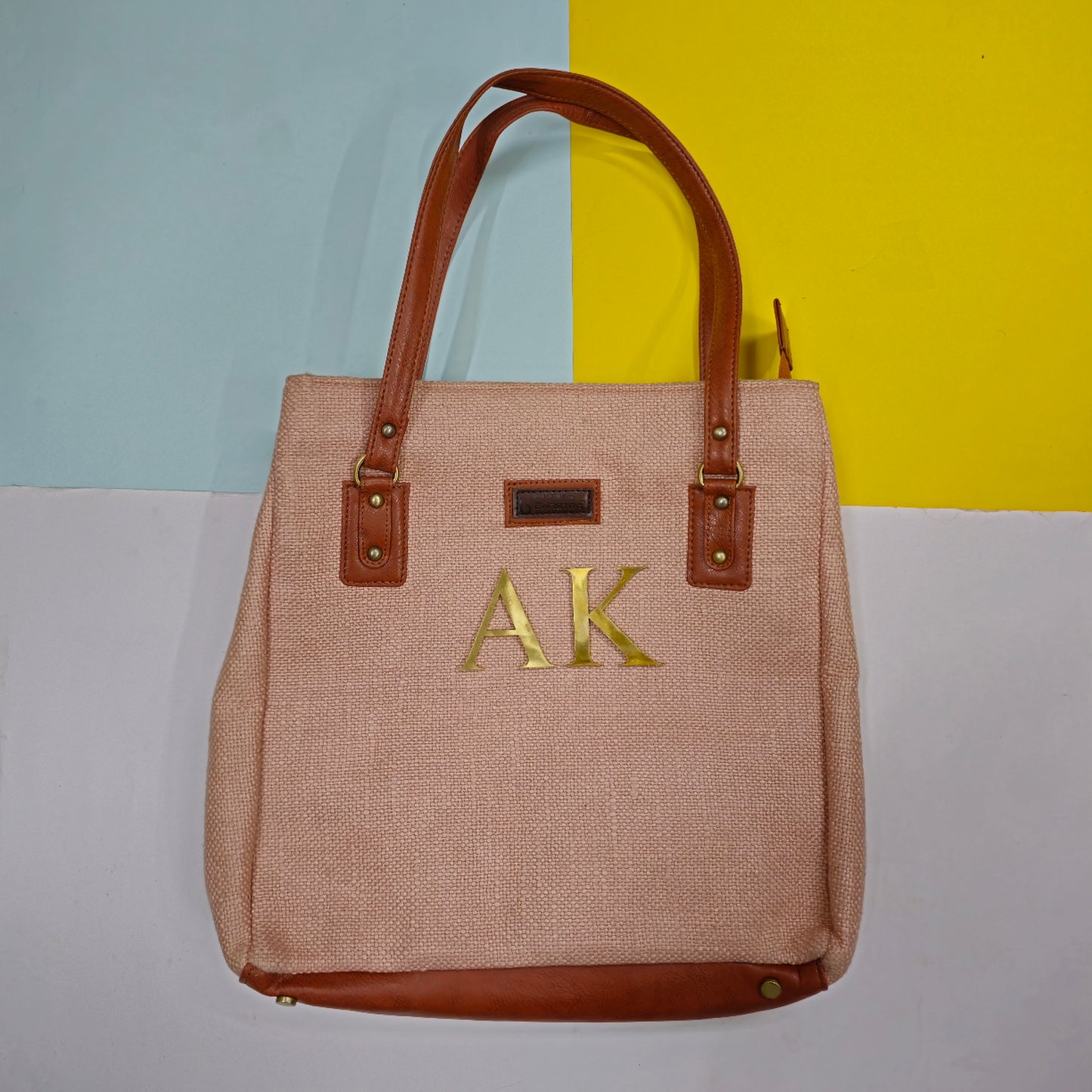 Rose gold three pocket tote bag with Initial Customization