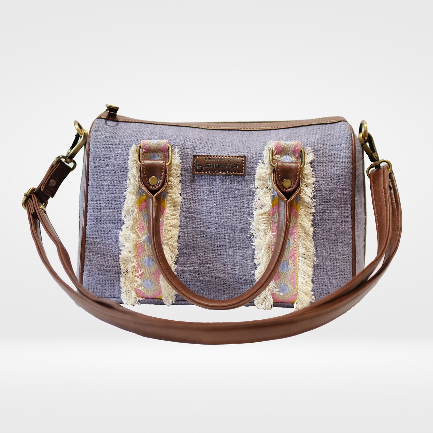 Lilac Fringe Duffle Sling Bag