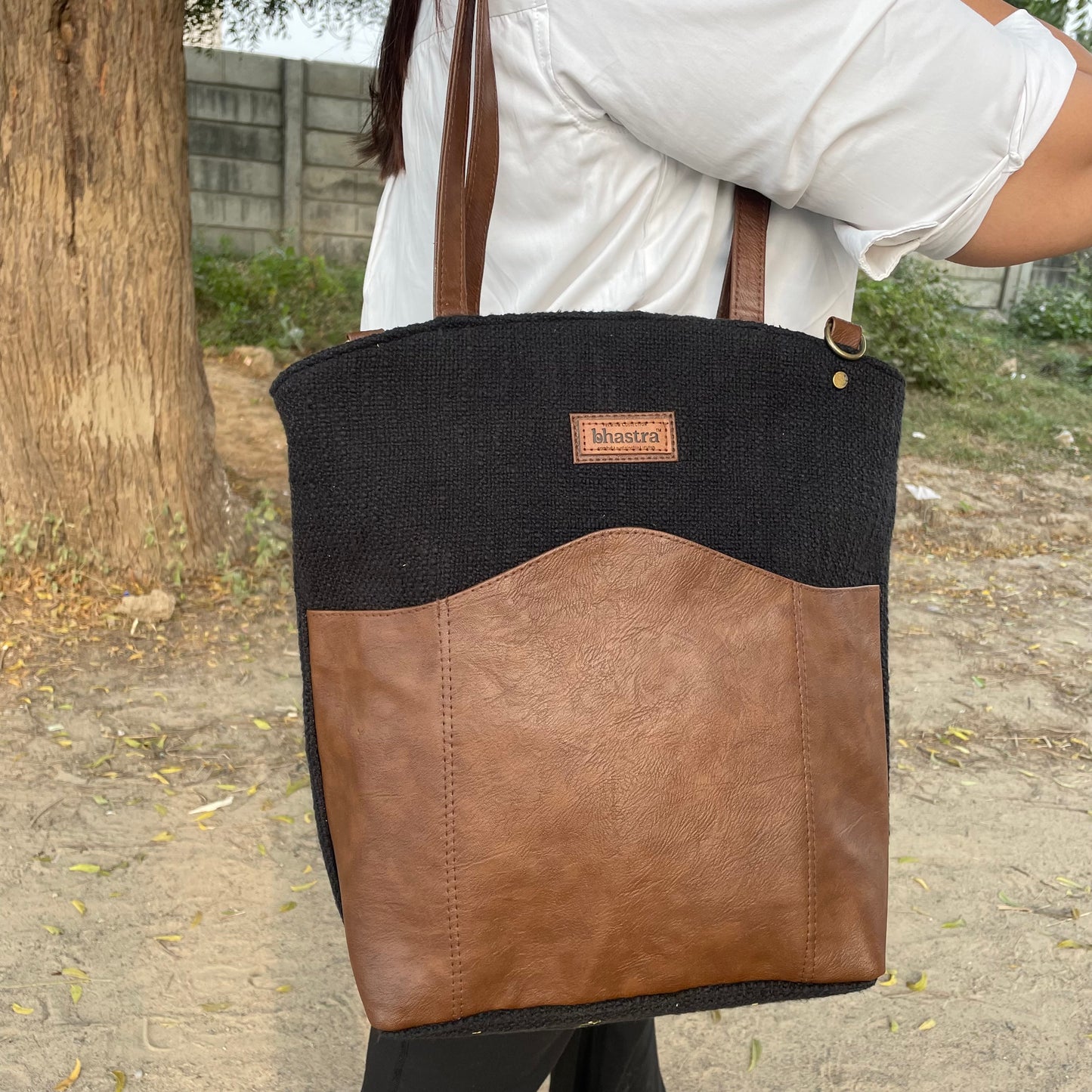 Black Messenger Tote Bag with Initial Customization