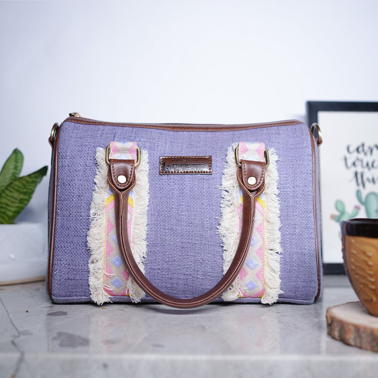 Lilac Fringe Duffle Sling Bag