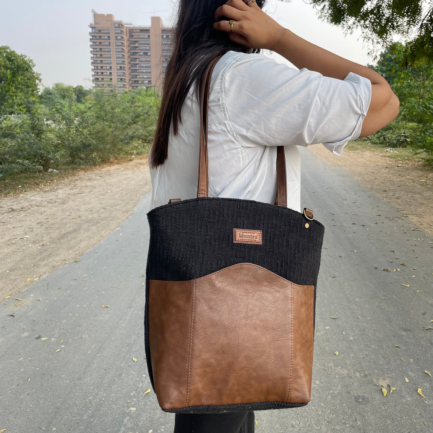 Black Messenger Tote Bag with Initial Customization