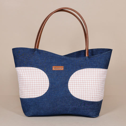Denim Fusion Tote- Houndstooth peach
