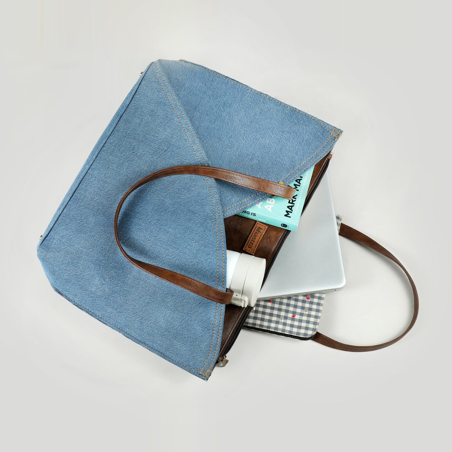 Classic Denim Tulip Tote Bag(With  Glass case)