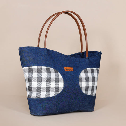 Denim Fusion Tote- Checks