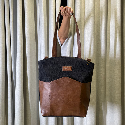 Black Messenger Tote Bag with Initial Customization