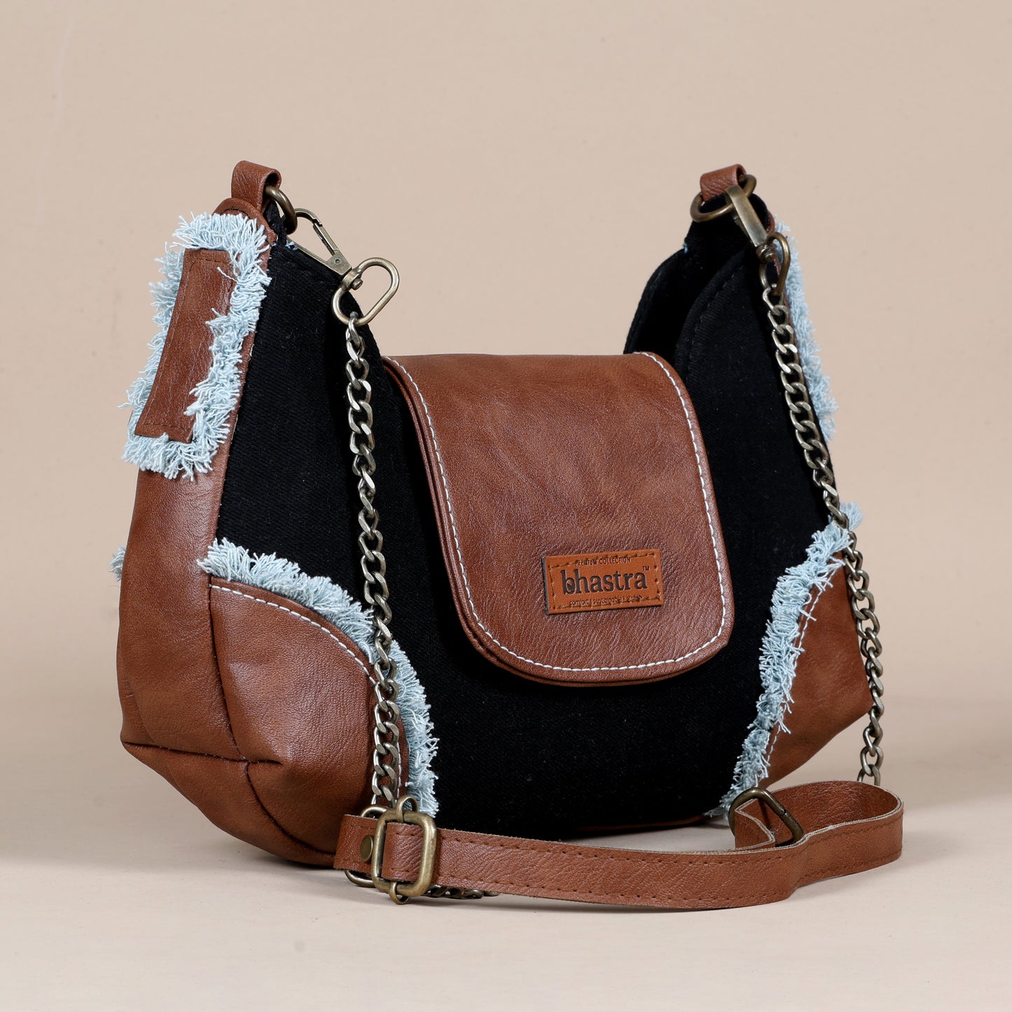 Foxy Fringe sling-Black Denim