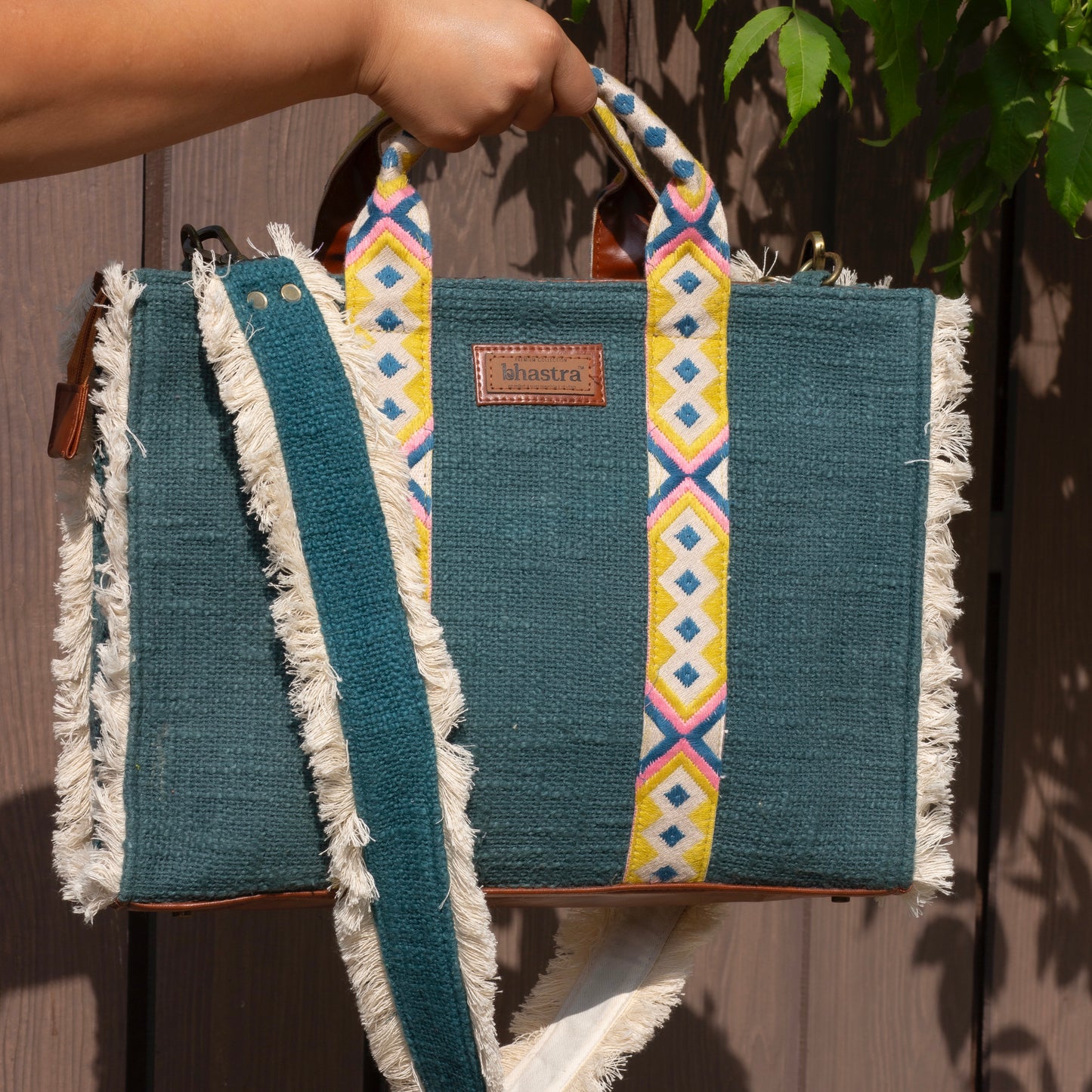 Teal Lenora Fringe Tote Bag