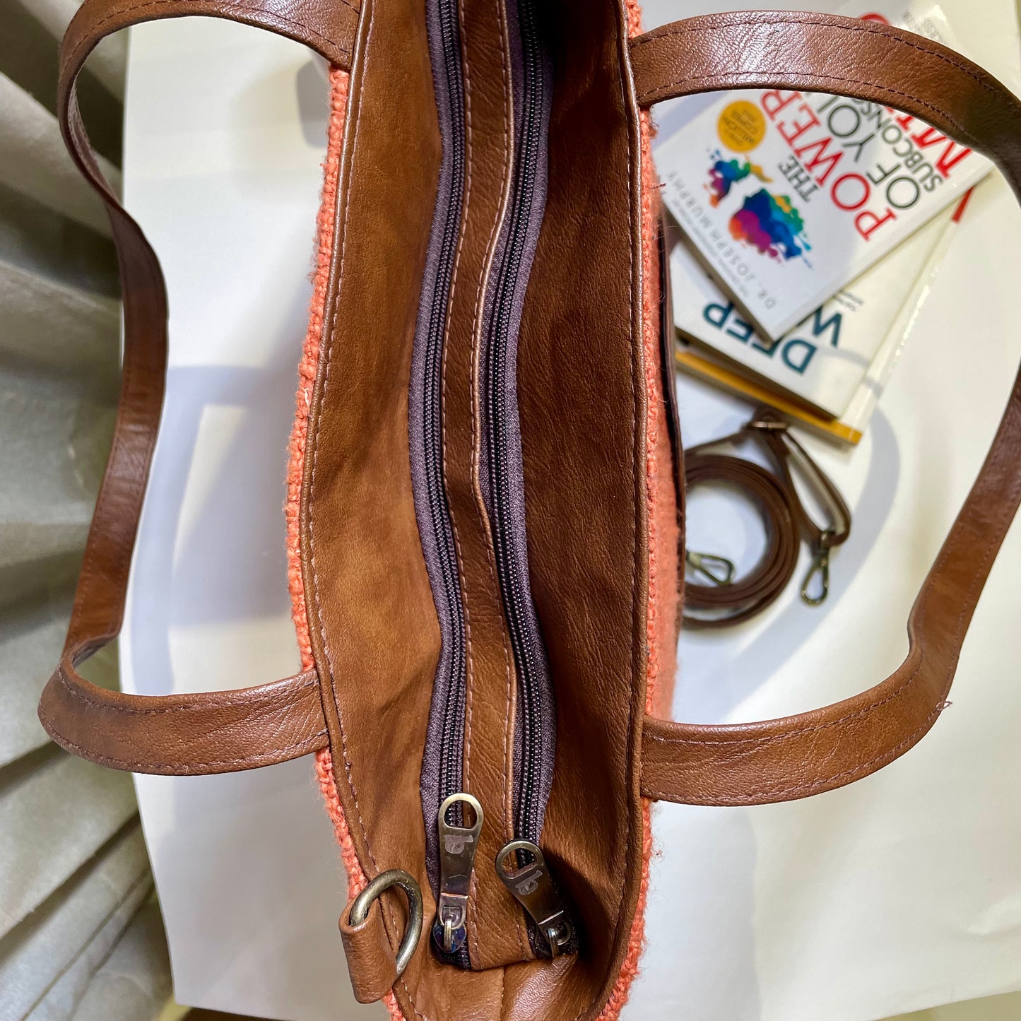 Rust Messenger Tote Bag with Initial Customization