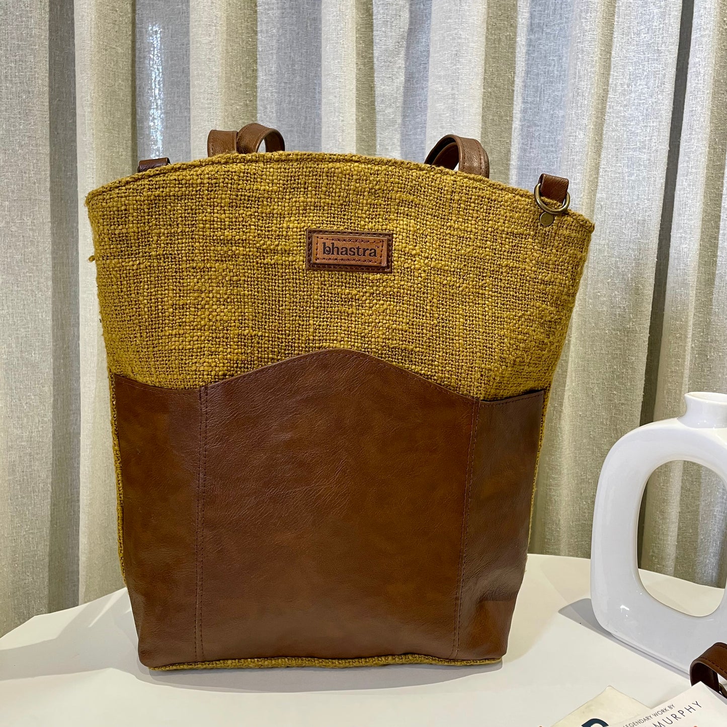 Mustard Messenger Tote Bag with Initial Customization