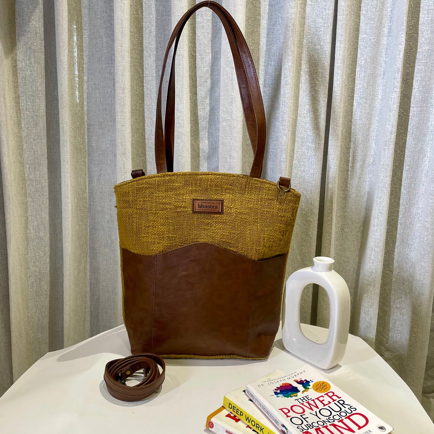 Mustard Messenger Tote Bag with Initial Customization