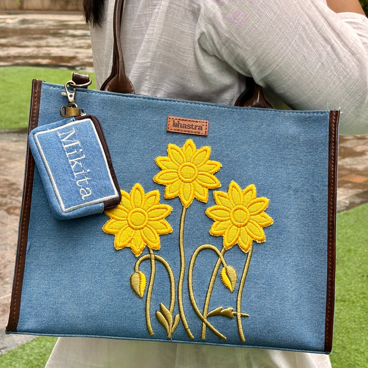 Sunflower- Yellow Tote bag -Name Customization(Customized bags can be ordered Prepaid only)