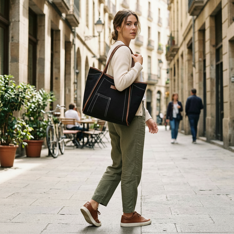 Black Denim Tube -Denim Trail Tote bag
