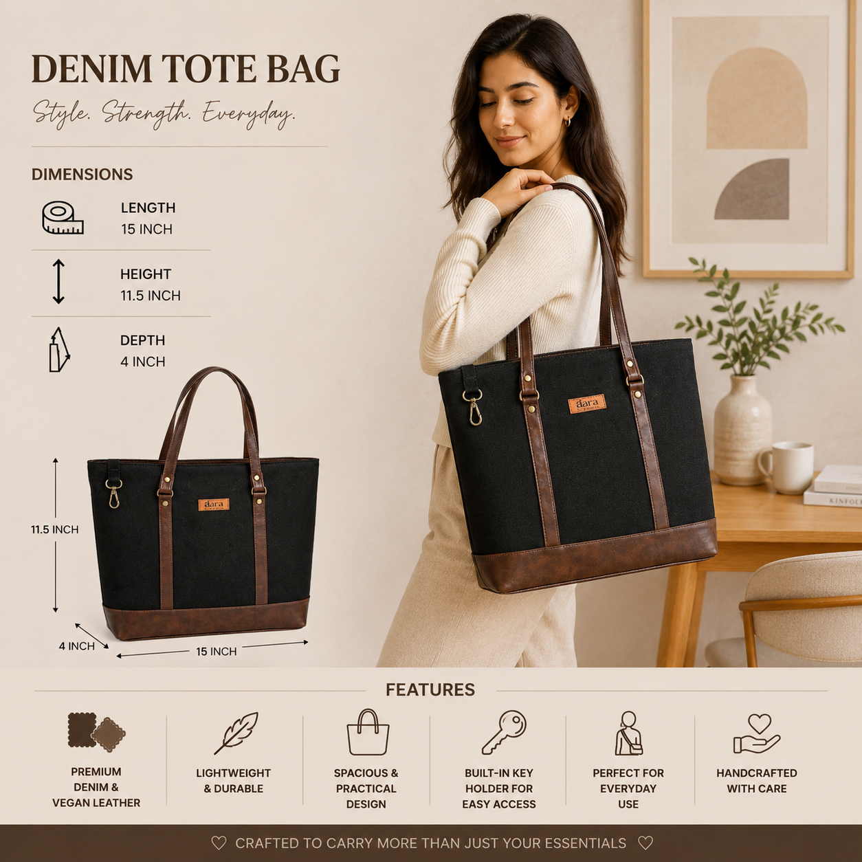 Classic Denim Tote-Black