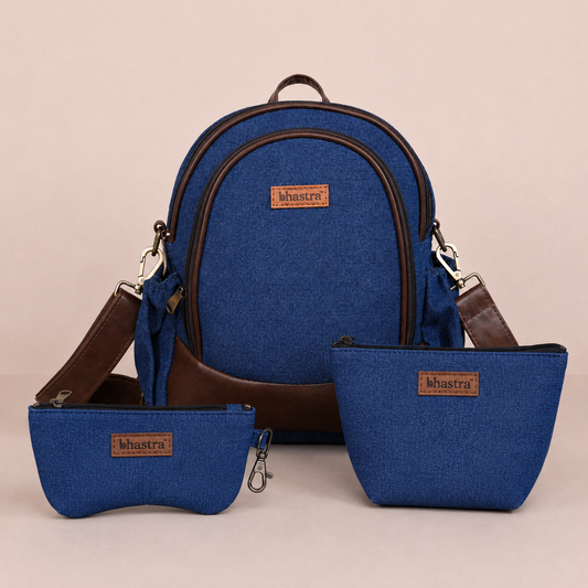 Tripling Backpack-Blue (including vanity pouch and glass case)