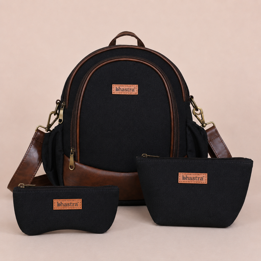 Tripling Backpack-Black (Glass case and vanity pouch)